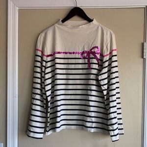 Talbots Sequins Ribbon Striped Mockneck Tee Sz.2X Long Sleeve T-shirt New!